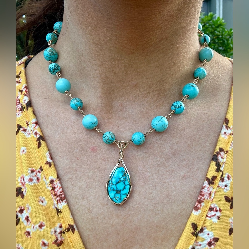 14k Gold Filled Hand Crafted Genuine Turquoise 16 inch necklace